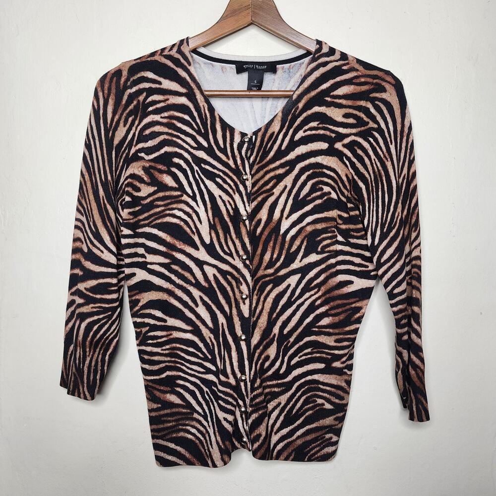 White House Black Market Tiger Cardigan Sweater Women's Size Small